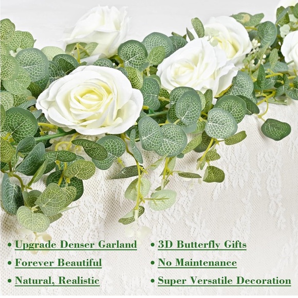 Elegant White Floral Table Runner with Butterflies 6 foot long.NWT - Picture 6 of 16